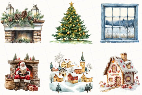 Christmas Scene Watercolor Clipart - Image 2