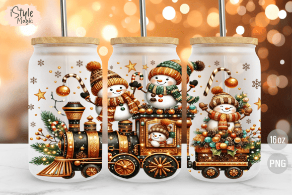 Christmas Snowman 16 Oz Glass Can Wrap