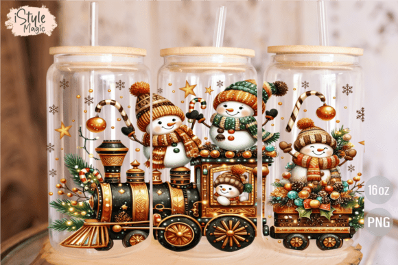 Christmas Snowman 16 Oz Glass Can Wrap - Image 2