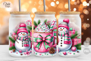 Christmas Snowman 16oz Glass Wrap PNG
