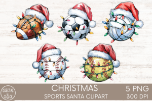 Christmas Sports with Santa Hat Clipart