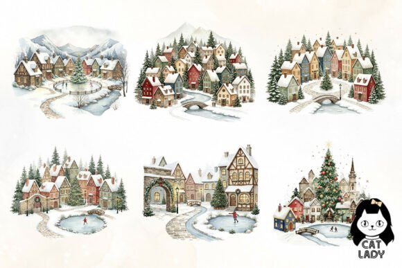 Christmas Village Watercolor Bundle - Image 2