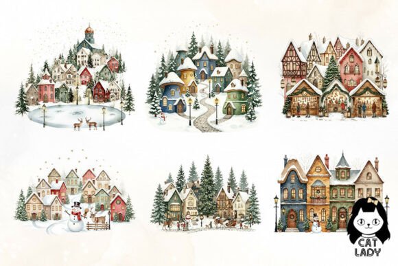 Christmas Village Watercolor Bundle - Image 3