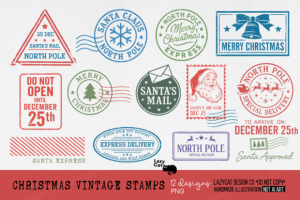 Christmas Vintage Stamp PNG Bundle