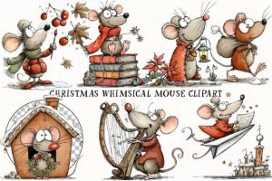 Alternative view of Christmas Whimsical Mouse Clipart