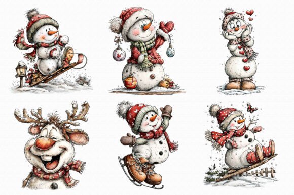 Christmas Whimsical Snowman Clipart - Image 2