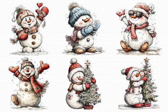 Christmas Whimsical Snowman Clipart - Image 4