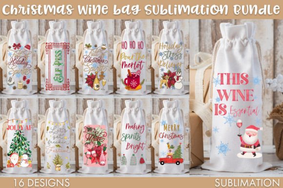 Christmas Wine Bag PNG Bundle