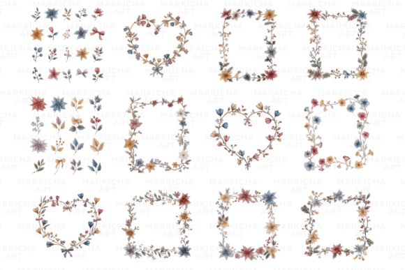 Christmas Winter Floral Borders Clipart - Image 2