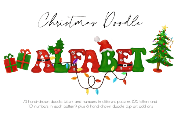 Christmas Doodle Alphabet Numbers