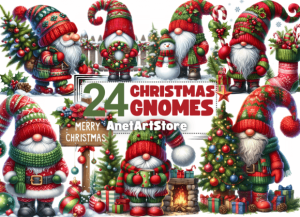 Christmas Gnome Clipart, Winter Clipart