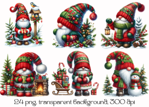 Alternative view of Christmas Gnome Clipart, Winter Clipart