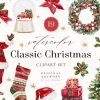 Classic Christmas Watercolor Clipart Set