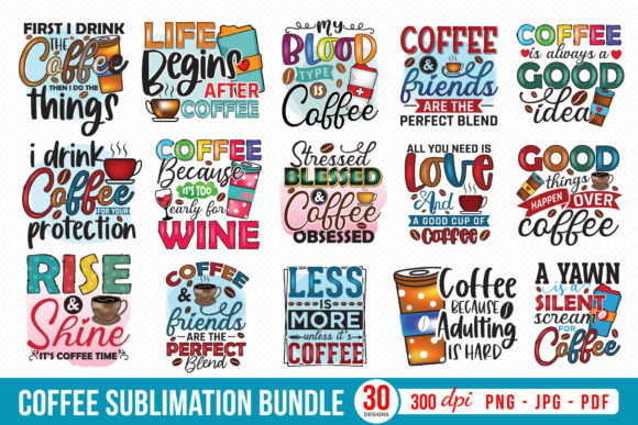 Coffee Sublimation Bundle | 30 Designs