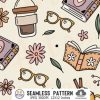 Coffee and Books Seamless Pattern Floral