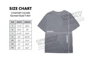 Comfort Colors 1717 Size Chart for Etsy