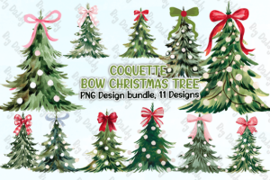 Coquette Bow Christmas Tree Clipart PNG