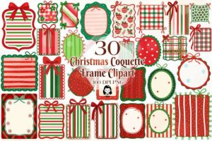 Coquette Christmas Frame Border Clipart