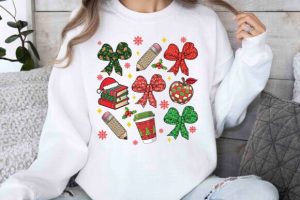 Coquette Teacher Christmas Bow PNG