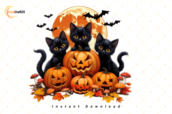 Cottagcore Fall Halloween Black Cat PNG