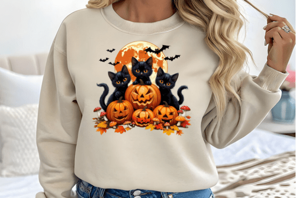 Cottagcore Fall Halloween Black Cat PNG - Image 2