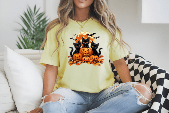 Cottagcore Fall Halloween Black Cat PNG - Image 3