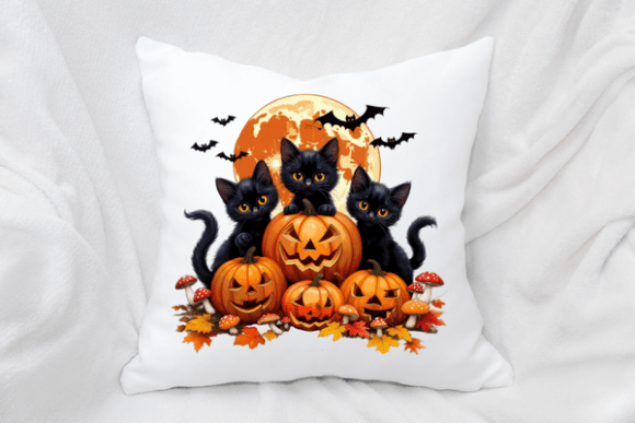 Cottagcore Fall Halloween Black Cat PNG - Image 4