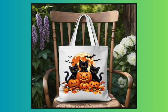 Cottagcore Fall Halloween Black Cat PNG - Image 6