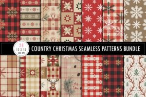 Country Christmas Seamless Patterns Bund