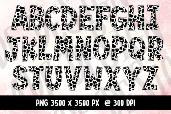 Alternative view of Cow Print Doodle Alphabet Clip Art PNG