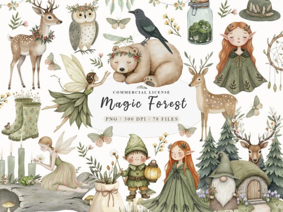 Cozy Magic Fairy Forest Witch Clipart