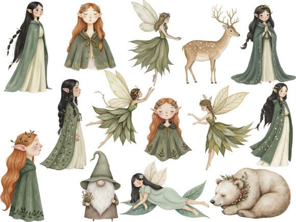 Cozy Magic Fairy Forest Witch Clipart - Image 3