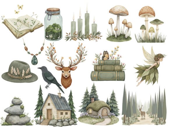 Cozy Magic Fairy Forest Witch Clipart - Image 4