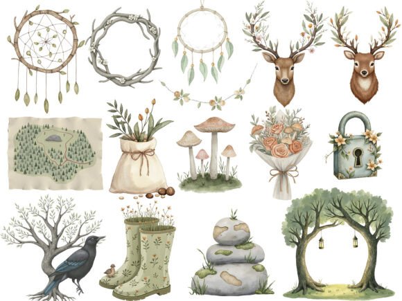 Cozy Magic Fairy Forest Witch Clipart - Image 5