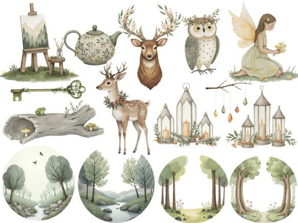 Cozy Magic Fairy Forest Witch Clipart - Image 6