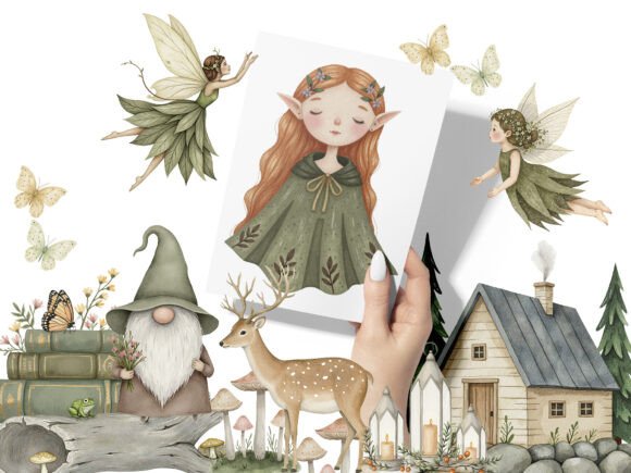 Cozy Magic Fairy Forest Witch Clipart - Image 7