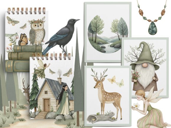 Cozy Magic Fairy Forest Witch Clipart - Image 8