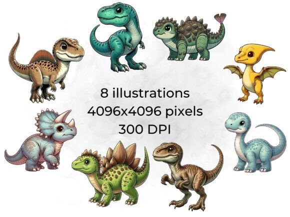 Cute Baby Dinosaur Clipart, PNG Dino - Image 2