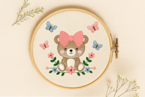 Alternative view of Cute Bear with Bow and Butterflies