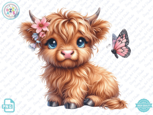 Cute Cartoon Highland Cow Butterfly Clip