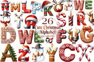 Cute Christmas Alphabet Sublimation