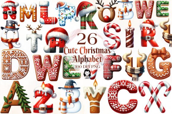 Cute Christmas Alphabet Sublimation