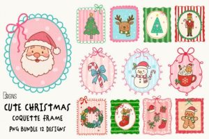 Cute Christmas Bundle Coquette Frame Png