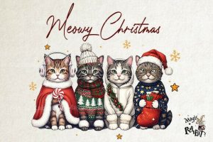 Cute Christmas Cats Wall Art PNG