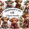 Cute Christmas Highland Cow Clipart
