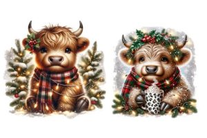 Alternative view of Cute Christmas Highland Cow Clipart