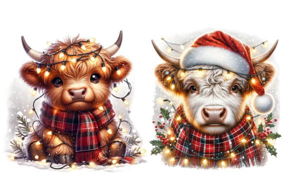 Cute Christmas Highland Cow Clipart - Image 3