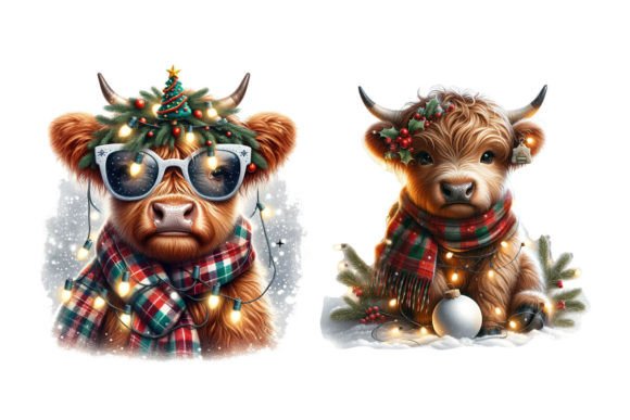 Cute Christmas Highland Cow Clipart - Image 4