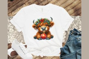 Alternative view of Cute Christmas Highland Cow PNG