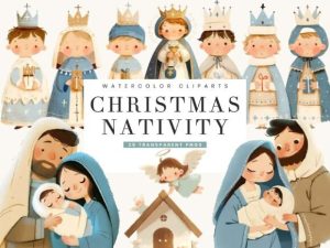 Cute Christmas Nativity Clipart Bundle